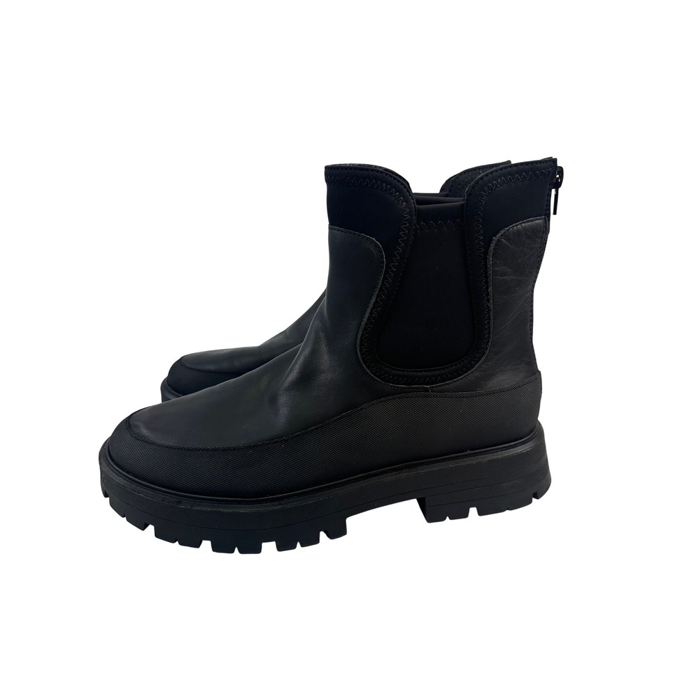 Lucky Brand Allehia Ankle Boots Black Leather Lug Sole Moto Chunky Women 9.5 M